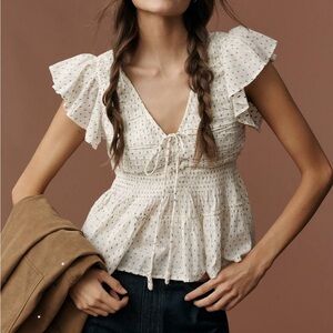 By Anthropologie Flutter-Sleeve Blouse